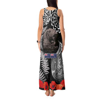 New Zealand and Cook Islands ANZAC Day Tank Maxi Dress Gallipoli Lest We Forget Tatau Art Tribal and Maori Tattoo with Fern