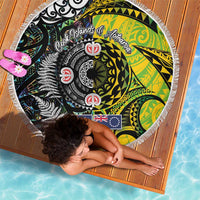 New Zealand and Cook Islands Together Beach Blanket Tatau Art Tribal Pattern-Maori Tattoo with Fern and Paua Shell