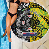 New Zealand and Cook Islands Together Beach Blanket Tatau Art Tribal Pattern-Maori Tattoo with Fern and Paua Shell