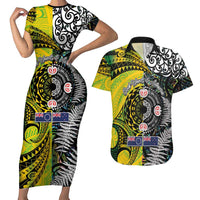 New Zealand and Cook Islands Together Couples Matching Short Sleeve Bodycon Dress and Hawaiian Shirt Tatau Art Tribal Pattern-Maori Tattoo with Fern and Paua Shell LT03 Art - Polynesian Pride