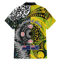 New Zealand and Cook Islands Together Family Matching Long Sleeve Bodycon Dress and Hawaiian Shirt Tatau Art Tribal Pattern-Maori Tattoo with Fern and Paua Shell LT03 - Polynesian Pride