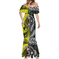 New Zealand and Cook Islands Together Mermaid Dress Tatau Art Tribal Pattern-Maori Tattoo with Fern and Paua Shell