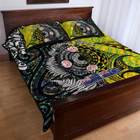 New Zealand and Cook Islands Together Quilt Bed Set Tatau Art Tribal Pattern-Maori Tattoo with Fern and Paua Shell