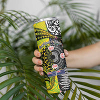 New Zealand and Cook Islands Together Skinny Tumbler Tatau Art Tribal Pattern-Maori Tattoo with Fern and Paua Shell