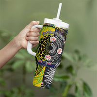 New Zealand and Cook Islands Together Tumbler With Handle Tatau Art Tribal Pattern-Maori Tattoo with Fern and Paua Shell