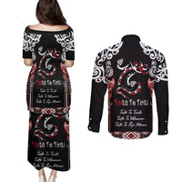 Aotearoa Toitu Te Tiriti-Maori Taniwha Couples Matching Puletasi and Long Sleeve Button Shirt Toitu Te Whenua Toitu Te Reo Maori