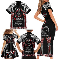 Aotearoa Toitu Te Tiriti-Maori Taniwha Family Matching Short Sleeve Bodycon Dress and Hawaiian Shirt Toitu Te Whenua Toitu Te Reo Maori