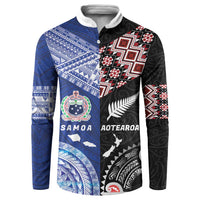 Personalised Aotearoa and Samoa Together Button Sweatshirt Tatau Art Tattoos-Taniko and Tukutuku with Maori Pattern