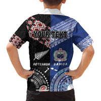 Personalised Aotearoa and Samoa Together Family Matching Off The Shoulder Long Sleeve Dress and Hawaiian Shirt Tatau Art Tattoos-Taniko and Tukutuku with Maori Pattern