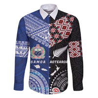 Personalised Aotearoa and Samoa Together Family Matching Tank Maxi Dress and Hawaiian Shirt Tatau Art Tattoos-Taniko and Tukutuku with Maori Pattern LT03 Dad's Shirt - Long Sleeve Black - Polynesian Pride