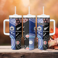 Personalised Aotearoa and Samoa Together Tumbler With Handle Tatau Art Tattoos-Taniko and Tukutuku with Maori Pattern