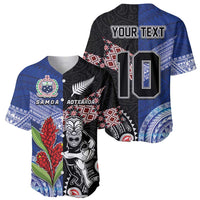 Custom Aotearoa and Samoa Rugby Baseball Jersey Maori Warrior and Teuila Emblem-Tatau with Taniko Art
