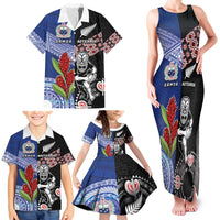 Custom Aotearoa and Samoa Rugby Family Matching Tank Maxi Dress and Hawaiian Shirt Maori Warrior and Teuila Emblem-Tatau with Taniko Art