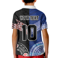 Custom Aotearoa and Samoa Rugby Kid Polo Shirt Maori Warrior and Teuila Emblem-Tatau with Taniko Art