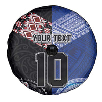 Custom Aotearoa and Samoa Rugby Spare Tire Cover Maori Warrior and Teuila Emblem-Tatau with Taniko Art