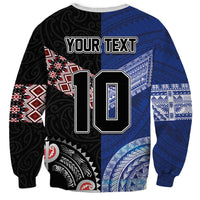 Custom Aotearoa and Samoa Rugby Sweatshirt Maori Warrior and Teuila Emblem-Tatau with Taniko Art
