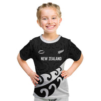 Custom NZ Rugby Kid T Shirt Koru and Silver Fern Sporty Style