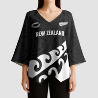 Custom NZ Rugby Kimono Sleeve Blouse Koru and Silver Fern Sporty Style