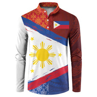 Philippines National Flag Day Button Sweatshirt Polynesian and Yakan Tattoo Brush Style