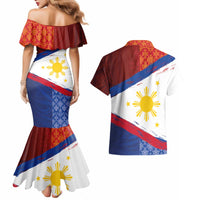 Philippines National Flag Day Couples Matching Mermaid Dress and Hawaiian Shirt Polynesian and Yakan Tattoo Brush Style