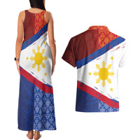 Philippines National Flag Day Couples Matching Tank Maxi Dress and Hawaiian Shirt Polynesian and Yakan Tattoo Brush Style