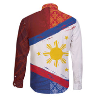 Philippines National Flag Day Family Matching Long Sleeve Bodycon Dress and Hawaiian Shirt Polynesian and Yakan Tattoo Brush Style
