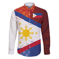 Philippines National Flag Day Family Matching Off The Shoulder Long Sleeve Dress and Hawaiian Shirt Polynesian and Yakan Tattoo Brush Style