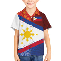 Philippines National Flag Day Family Matching Off Shoulder Short Dress and Hawaiian Shirt Polynesian and Yakan Tattoo Brush Style