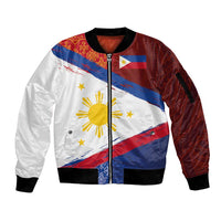 Philippines National Flag Day Sleeve Zip Bomber Jacket Polynesian and Yakan Tattoo Brush Style