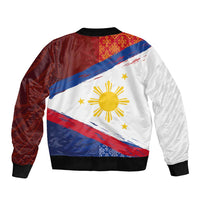 Philippines National Flag Day Sleeve Zip Bomber Jacket Polynesian and Yakan Tattoo Brush Style