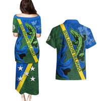 Solomon Island Crocodile and Shark Couples Matching Puletasi and Hawaiian Shirt Polynesian Pattern LT03 - Polynesian Pride