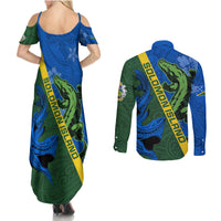 Solomon Island Crocodile and Shark Couples Matching Summer Maxi Dress and Long Sleeve Button Shirt Polynesian Pattern LT03 - Polynesian Pride