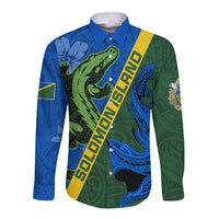 Solomon Island Crocodile and Shark Long Sleeve Button Shirt Polynesian Pattern