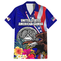 Personalised American Samoa and United States Hawaiian Shirt Bald Eagle and Seal Hibiscus Polynesian Pattern LT03 Blue - Polynesian Pride