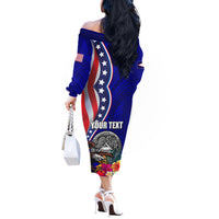 Personalised American Samoa and United States Off The Shoulder Long Sleeve Dress Bald Eagle and Seal Hibiscus Polynesian Pattern