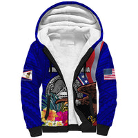 Personalised American Samoa and United States Sherpa Hoodie Bald Eagle and Seal Hibiscus Polynesian Pattern LT03 Unisex Blue - Polynesian Pride