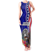 Personalised American Samoa and United States Tank Maxi Dress Bald Eagle and Seal Hibiscus Polynesian Pattern LT03 Women Blue - Polynesian Pride