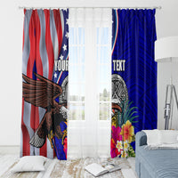 Personalised American Samoa and United States Window Curtain Bald Eagle and Seal Hibiscus Polynesian Pattern