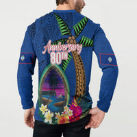 Guam Liberation Day 80th Anniversary Button Sweatshirt Palm Tree and Seal Artwork Hibiscus Polynesian Pattern