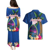 Guam Liberation Day 80th Anniversary Couples Matching Puletasi and Hawaiian Shirt Palm Tree and Seal Artwork Hibiscus Polynesian Pattern LT03 - Polynesian Pride
