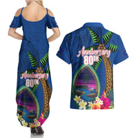 Guam Liberation Day 80th Anniversary Couples Matching Summer Maxi Dress and Hawaiian Shirt Palm Tree and Seal Artwork Hibiscus Polynesian Pattern LT03 - Polynesian Pride