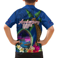 Guam Liberation Day 80th Anniversary Family Matching Off Shoulder Short Dress and Hawaiian Shirt Palm Tree and Seal Artwork Hibiscus Polynesian Pattern