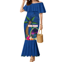 Guam Liberation Day 80th Anniversary Mermaid Dress Palm Tree and Seal Artwork Hibiscus Polynesian Pattern LT03 Women Blue - Polynesian Pride