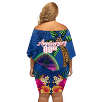 Guam Liberation Day 80th Anniversary Off Shoulder Short Dress Palm Tree and Seal Artwork Hibiscus Polynesian Pattern LT03 - Polynesian Pride
