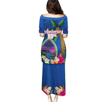 Guam Liberation Day 80th Anniversary Puletasi Palm Tree and Seal Artwork Hibiscus Polynesian Pattern LT03 - Polynesian Pride