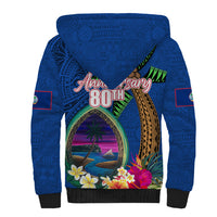 Guam Liberation Day 80th Anniversary Sherpa Hoodie Palm Tree and Seal Artwork Hibiscus Polynesian Pattern LT03 - Polynesian Pride