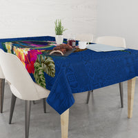 Guam Liberation Day 80th Anniversary Tablecloth Palm Tree and Seal Artwork Hibiscus Polynesian Pattern