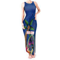 Guam Liberation Day 80th Anniversary Tank Maxi Dress Palm Tree and Seal Artwork Hibiscus Polynesian Pattern LT03 Women Blue - Polynesian Pride