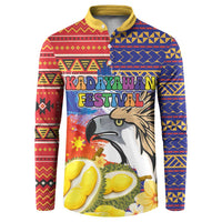 Philippines Kadayawan Button Sweatshirt Filipino Eagle Durian with Polynesian and Igorots Pattern LT03 Red - Polynesian Pride