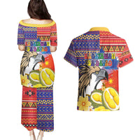 Philippines Kadayawan Couples Matching Puletasi and Hawaiian Shirt Filipino Eagle Durian with Polynesian and Igorots Pattern